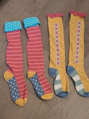 Colorful Girls' Knee-High Socks Duo - Pink & Mustard